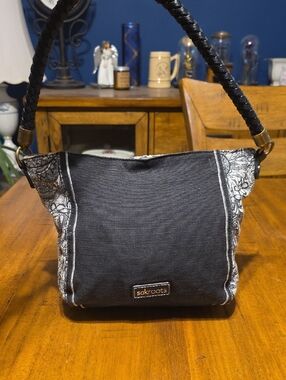 SAKROOTS ELSA CANVAS HOBO BAG WITH BRAIDED HANDLE